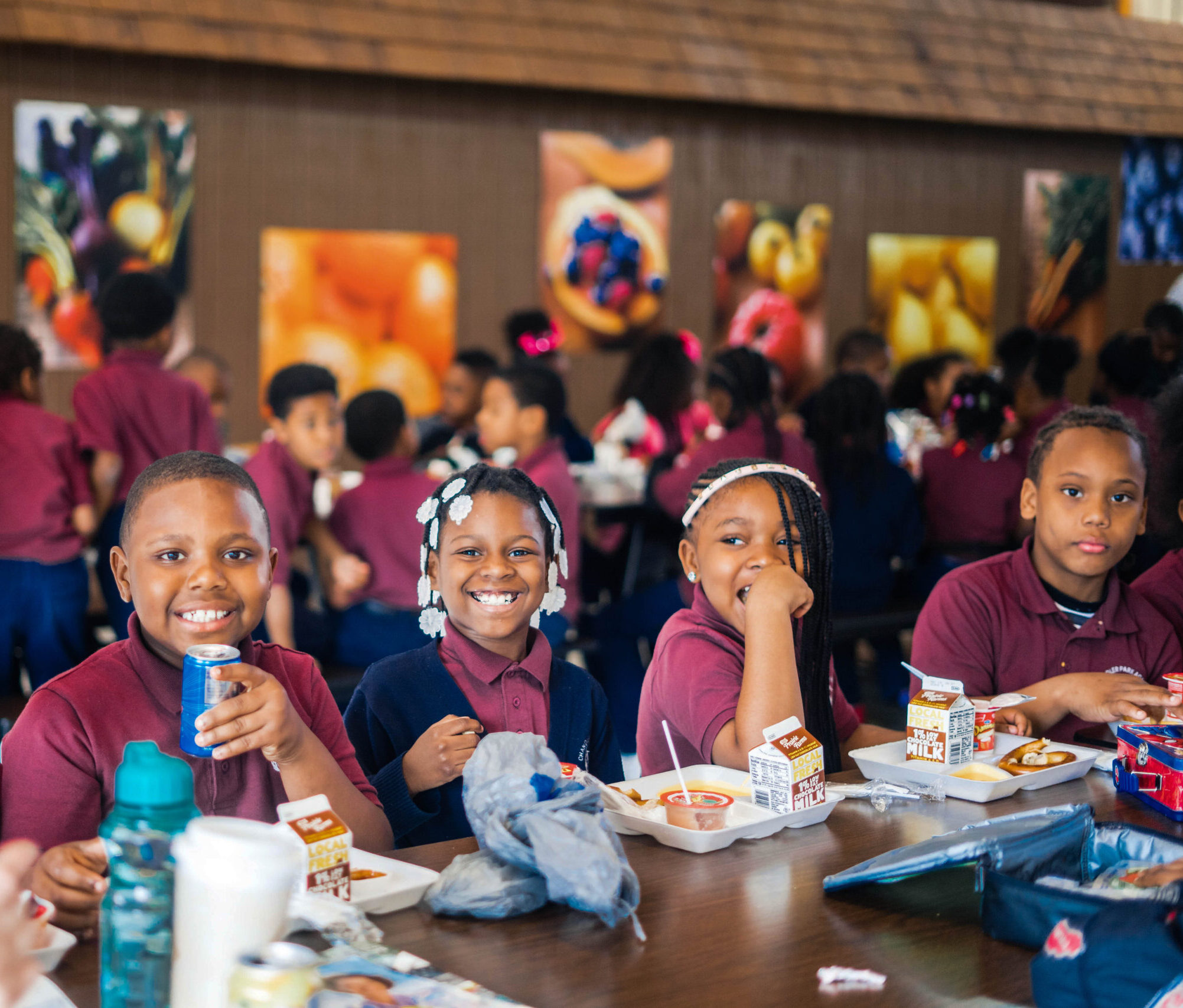 Happy Elementary Students at Lunch